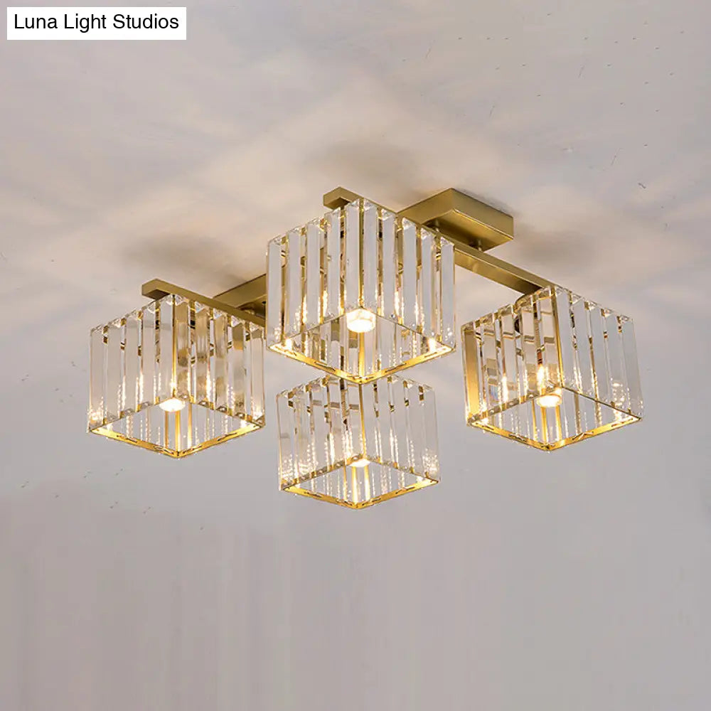 Square Crystal Rod Ceiling Light Fixture - Modern Semi Flush Mount With Tri - Sided Design (4/6/9