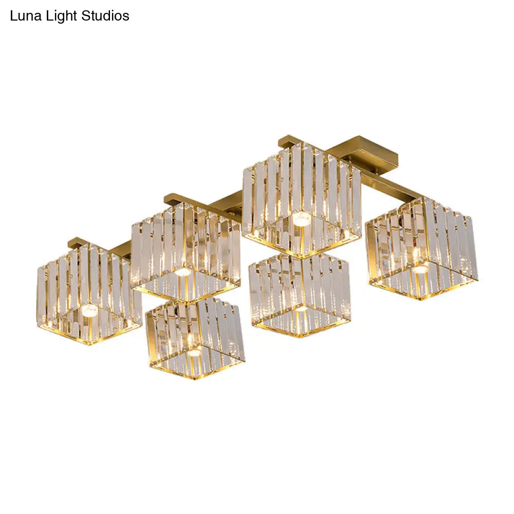 Square Crystal Rod Ceiling Light Fixture - Modern Semi Flush Mount With Tri - Sided Design (4/6/9