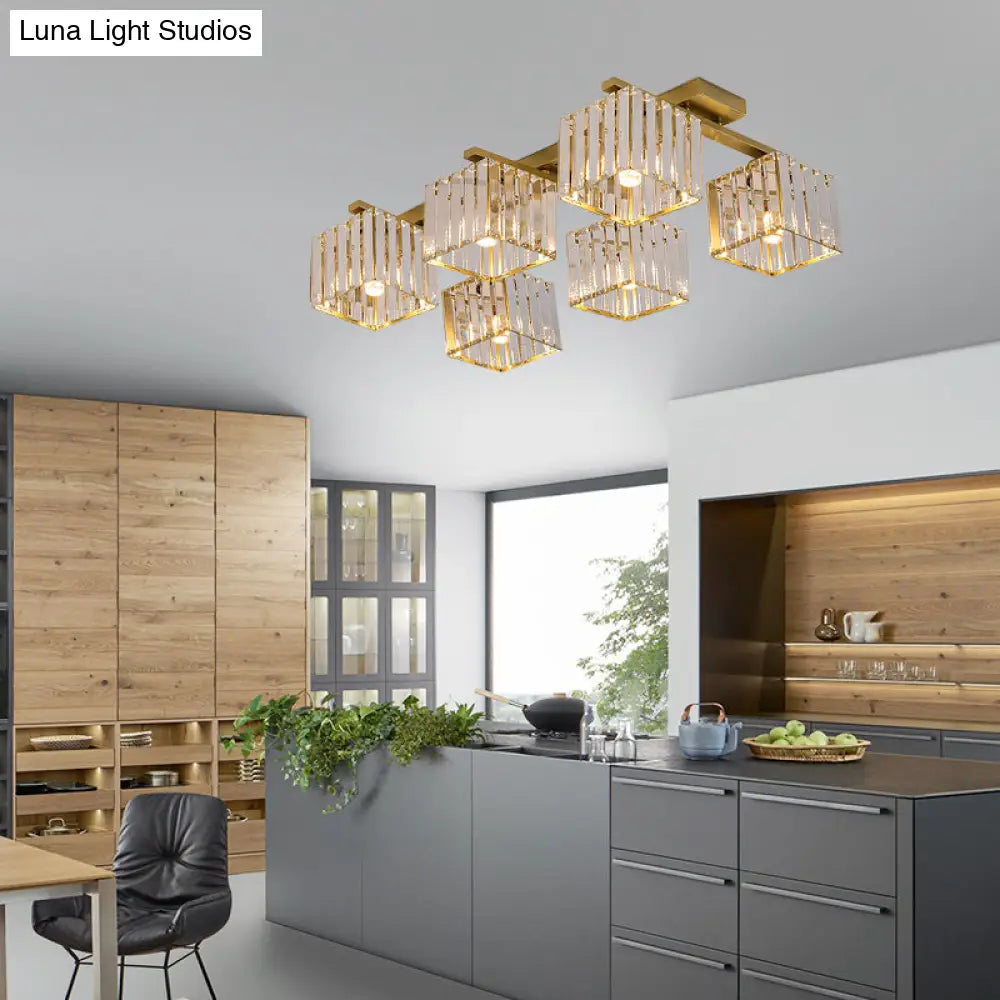 Square Crystal Rod Ceiling Light Fixture - Modern Semi Flush Mount With Tri - Sided Design (4/6/9