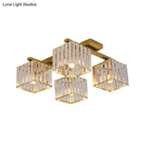 Square Crystal Rod Ceiling Light Fixture - Modern Semi Flush Mount With Tri - Sided Design (4/6/9