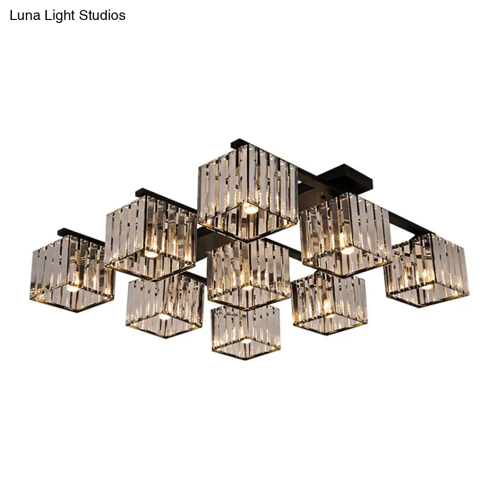 Square Crystal Rod Ceiling Light Fixture - Modern Semi Flush Mount With Tri - Sided Design (4/6/9