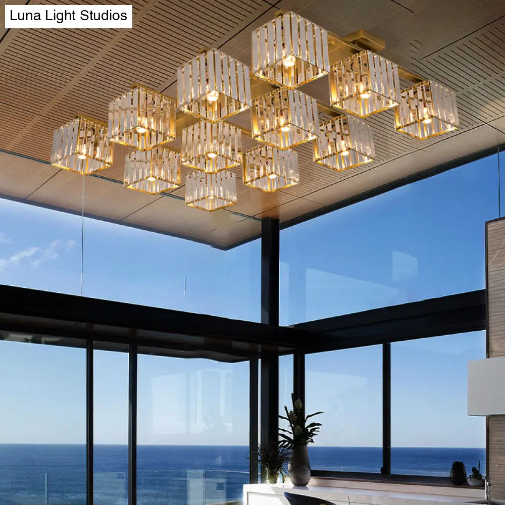 Square Crystal Rod Ceiling Light Fixture - Modern Semi Flush Mount With Tri - Sided Design (4/6/9