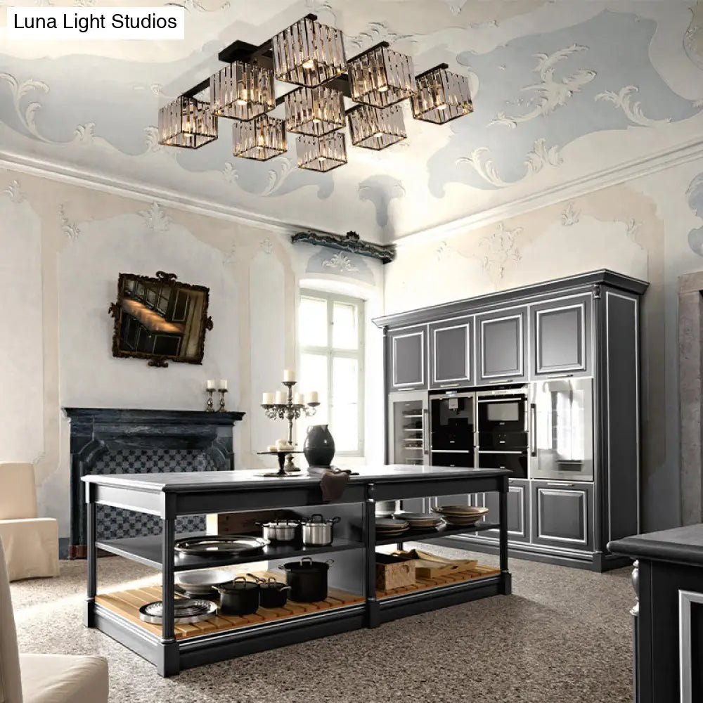 Square Crystal Rod Ceiling Light Fixture - Modern Semi Flush Mount With Tri - Sided Design (4/6/9