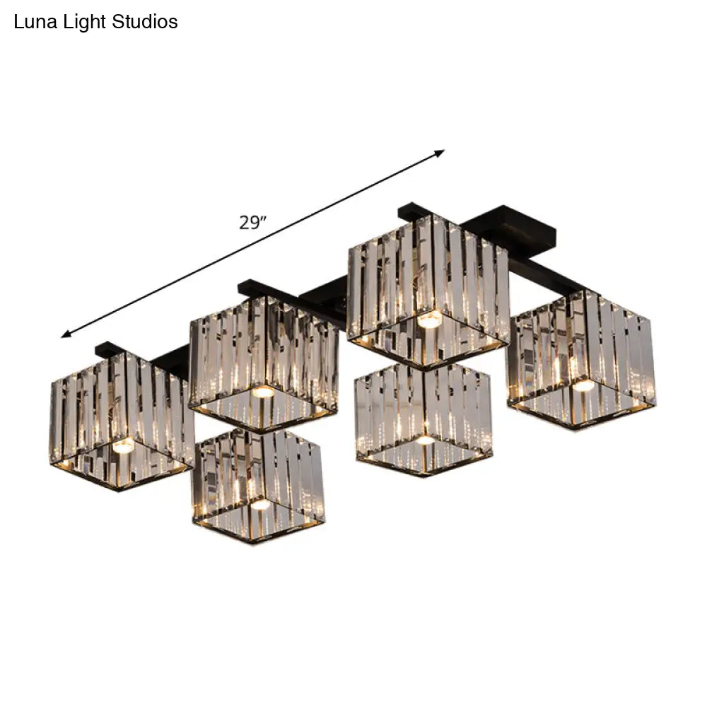 Square Crystal Rod Ceiling Light Fixture - Modern Semi Flush Mount With Tri - Sided Design (4/6/9