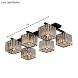 Square Crystal Rod Ceiling Light Fixture - Modern Semi Flush Mount With Tri - Sided Design (4/6/9