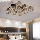 Square Crystal Rod Ceiling Light Fixture - Modern Semi Flush Mount With Tri - Sided Design (4/6/9