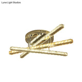 Square-Cut Crystals Led Flush Light Fixture - Modern Stainless-Steel Design For Bedchamber