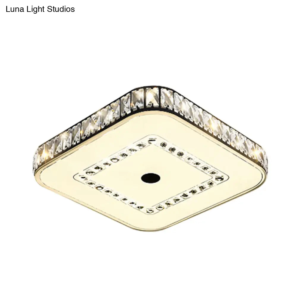 Square Flush Ceiling Light - Modern Rectangle-Cut Crystal Led Black Fixture For Living Room