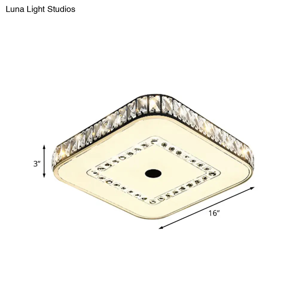 Square Flush Ceiling Light - Modern Rectangle-Cut Crystal Led Black Fixture For Living Room
