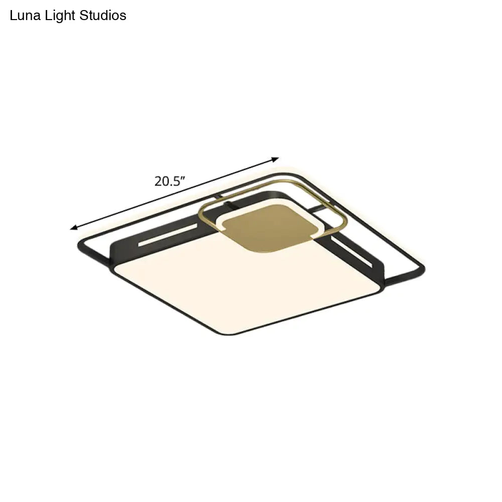 Square Flush Led Ceiling Light Fixture In Modern Black - Gold White/Warm - Elegant & Metallic