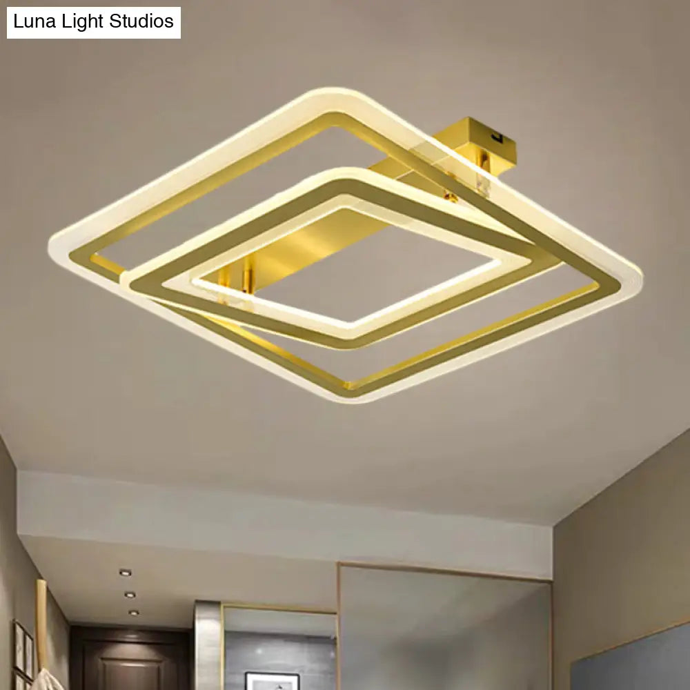 Square Frame Flush Mount Lamp Simple Metal Led Bedroom Light In Gold - 16’/19.5
