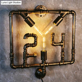 Square Frame Wall Mount Light Fixture - 3 Bulbs Metal Warehouse Style