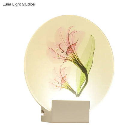 Square Led Wall Mount Light In Simple Style - Purple/Pink/Yellow With Deer/Blossom/Tree Pattern For