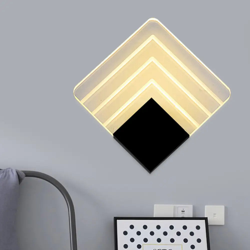 Square Led Wall Sconce - 5.5/8 Width Acrylic Light Aged Silver/Black Finish Black / 5.5