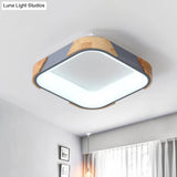 Square Macaron Flush Light Grey/White/Pink Wood Led Ceiling Fixture Warm/White 14’/18’/24’ Wide