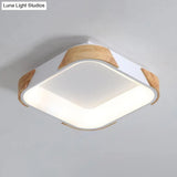 Square Macaron Flush Light Grey/White/Pink Wood Led Ceiling Fixture Warm/White 14’/18’/24’ Wide