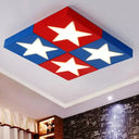 Square Metal Flush Ceiling Light With Star Design - Modern Lighting For Kid’s Bedroom Blue / White