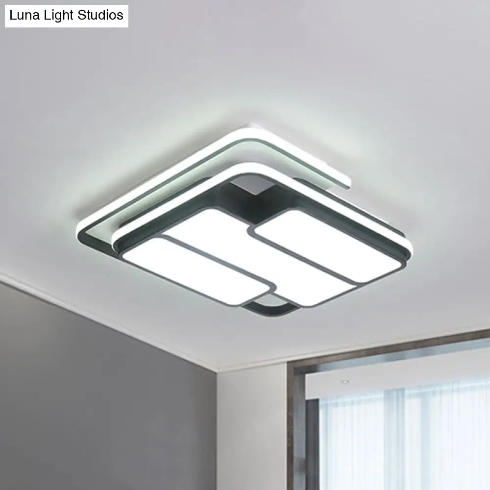 Square Metal Flush Led Black Ceiling Light - Remote Controlled Stepless Dimming 16’/19.5’ Width