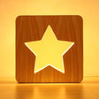 Square Study Room Desk Lamp - Star Wood Modern Stylish Design (Beige)