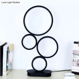 Stacked Round Table Lamp: Modern Metallic Led Bedside Night Lighting With Black Circular Pedestal -