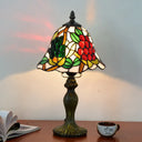 Stained Art Glass Dome Table Lamp - Unique Nightstand Lighting For Living Room Décor Blackish Green