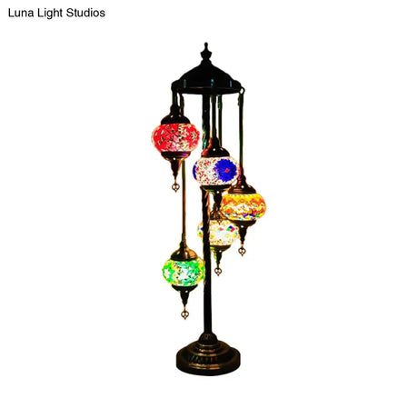 Stained Art Glass Floor Lamp - Traditional Beige/Red/Yellow Elliptical Design 5 Heads Bedroom