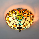 Stained Art Glass Flush Mount Ceiling Light With Traditional Bowl Shade Beige / 12’