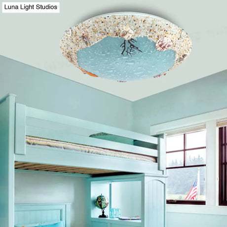 Stained Art Glass Flush Mount Lamp - Kids Style Led Ceiling Light For Bedroom