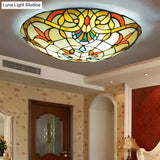 Stained Glass Baroque Flush Mount Ceiling Light Fixture With Bowl Shape Design