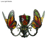Stained Glass Butterfly Wall Sconce With 3 Heads For Living Room Lighting