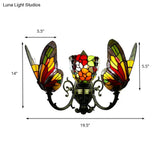 Stained Glass Butterfly Wall Sconce With 3 Heads For Living Room Lighting