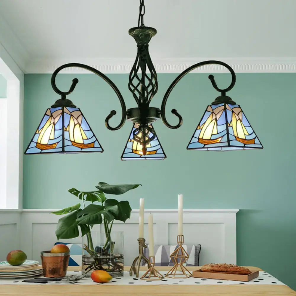 Stained Glass Chandelier Pendant For Traditional Dining Rooms 3 / Blue