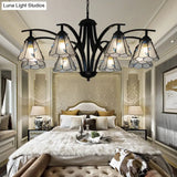 Stained Glass Cone Chandelier With Leaf Pattern - Traditional Ceiling Pendant Light In Blue/Green