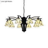 Stained Glass Cone Chandelier With Leaf Pattern - Traditional Ceiling Pendant Light In Blue/Green