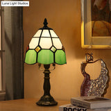 Stained Glass Dome Night Light - Artistic Mission Style Beige/Yellow/Orange Grid Pattern Ideal