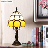 Stained Glass Dome Night Light - Artistic Mission Style Beige/Yellow/Orange Grid Pattern Ideal