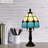 Stained Glass Dome Night Light - Artistic Mission Style Beige/Yellow/Orange Grid Pattern Ideal