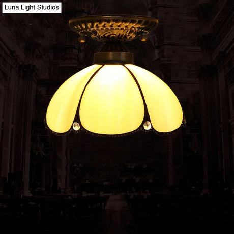 Stained Glass Dome Shade Semi Flush Mount Ceiling Light - Decorative 1 - Light