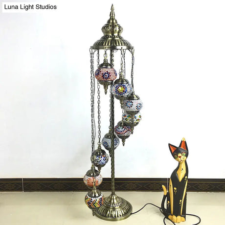 Stained Glass Floor Lamp - White/Red/Pink Spiral Design With 9 Bulbs For Living Room