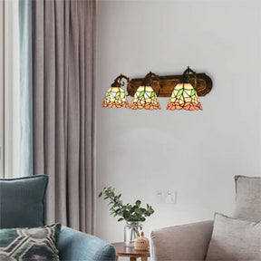Stained Glass Floral Wall Lamp - Lodge Style Indoor Mount Light For Living Room (3 Lights) Pink