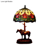 Stained Glass Flowering Bud Night Lamp - Tiffany Style 1-Light Coffee Table Lighting With Kids Horse