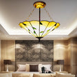 Stained Glass Inverted Ceiling Light - Lodge Style Multi Semi Flush Mount In Beige (19.5’/16’