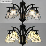 Stained Glass Leaf Chandelier With Adjustable Chain And Blue/Green Pendant