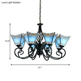 Stained Glass Nautical Chandelier With Pyramid Shade - Multi-Glass Living Room Lighting In Blue