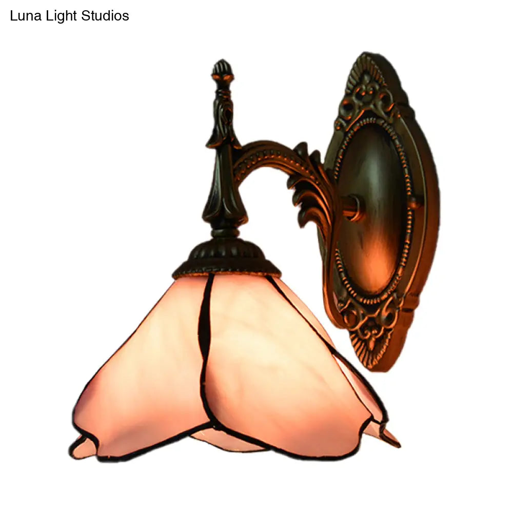 Stained Glass Pink Flower Wall Sconce Lamp - Beautifully Designed For Bedroom Lighting