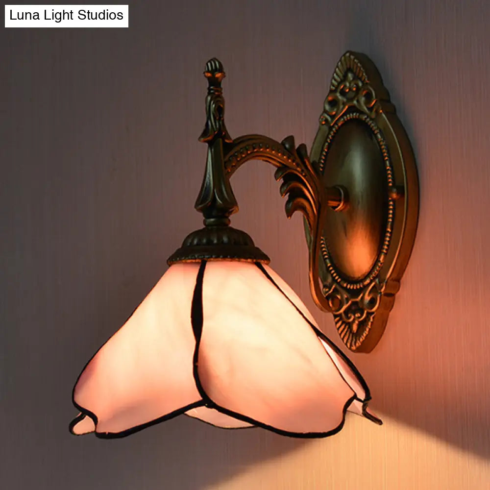 Stained Glass Pink Flower Wall Sconce Lamp - Beautifully Designed For Bedroom Lighting