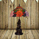 Stained Glass Red/Orange Night Light Flowering Tiffany-Style Table Lamp With Angel Statue Orange