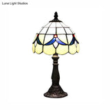 Stained Glass Rustic Floral Table Lamp With Dome Shade - Beige For Reading