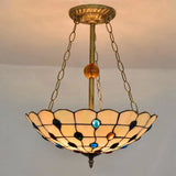Stained Glass Semi Flush Ceiling Light Fixture With Retro Jewel Pattern - Beige/Clear/Yellow Tones
