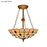 Stained Glass Semi Flush Ceiling Light Fixture With Retro Jewel Pattern - Beige/Clear/Yellow Tones